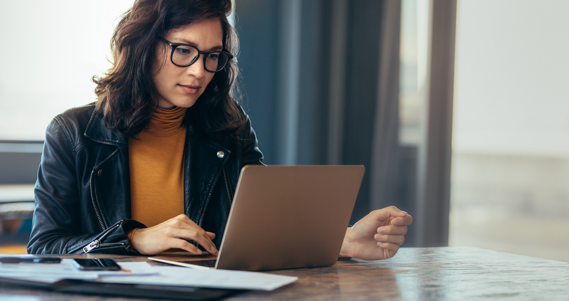 Asian Woman Working Laptop at Office